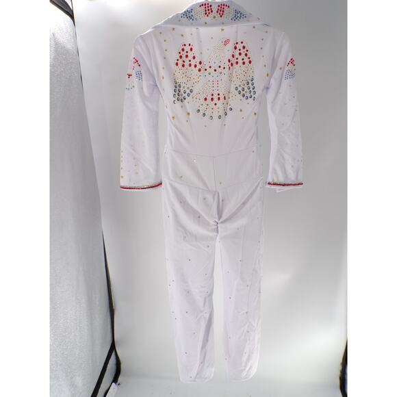 Dance Costume Elvis Small Adult White Jumpsuit Jazz Tap Rhinestones Elvis - Picture 4 of 10